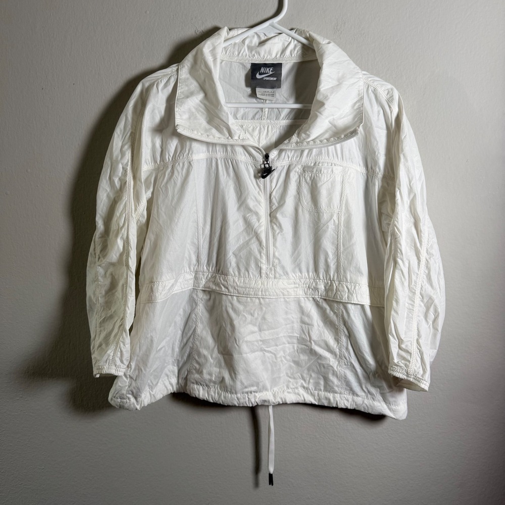 Nike‎ Sportswear Womens White Half Zip Nylon Windbreaker Pullover Jacket Large